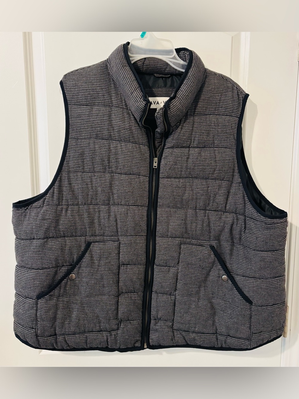 AVA & VIV Women Vest Grey 4X Houndstooth Quilted Puffer Full Zip